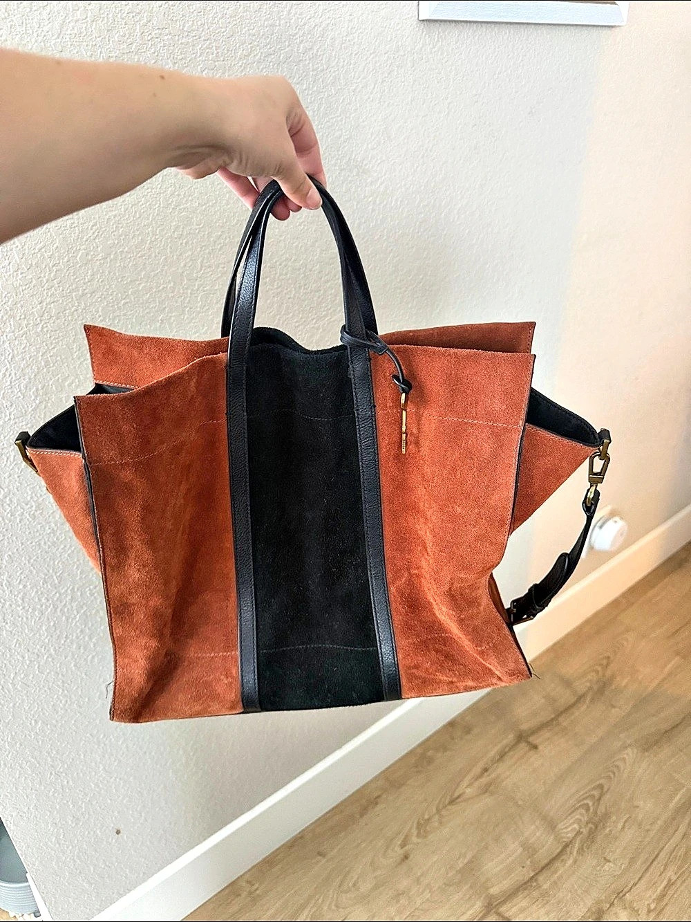 Fossil Colorblock Leather and Suede Tote Bag Brown & Black Suede-Look Tote